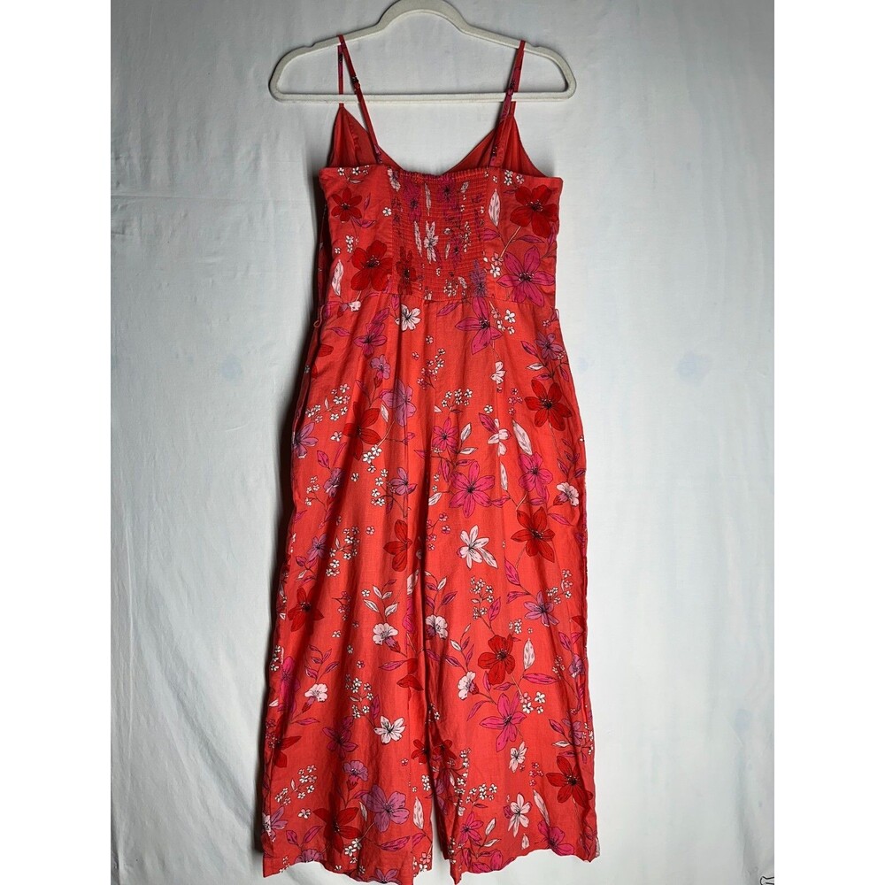 Banana Republic Linen Cotton Blend Coral Floral Jumpsuit Spaghetti Strap Size 10 - Picture 3 of 14